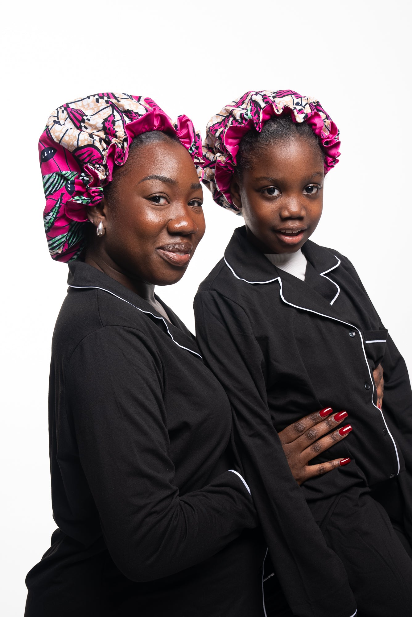 Mother & Daughter Pink Matching Hair Bonnets