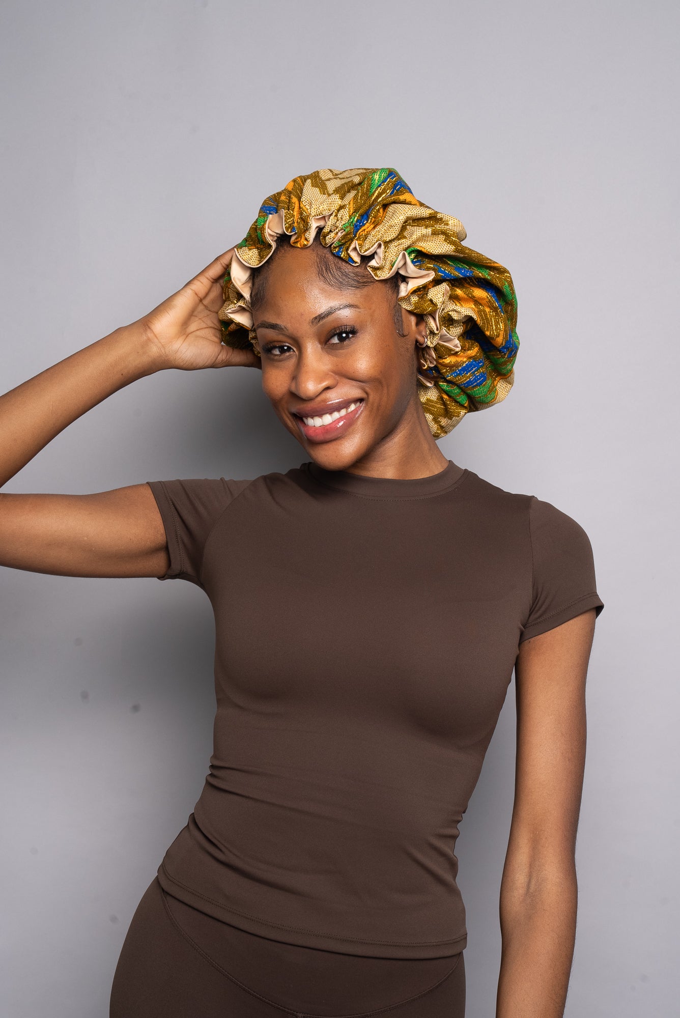Gold Glitter Kente Adjustable Silk Bonnet