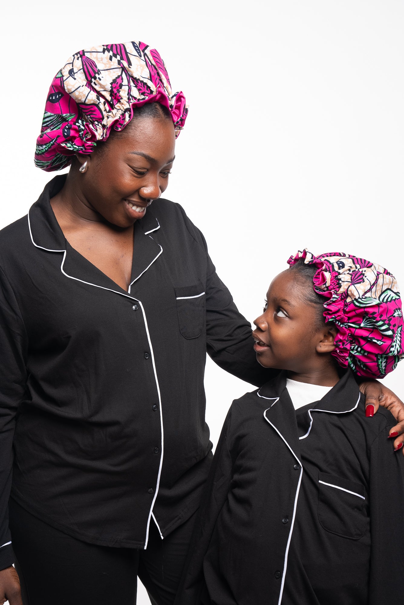 Mother & Daughter Pink Matching Hair Bonnets
