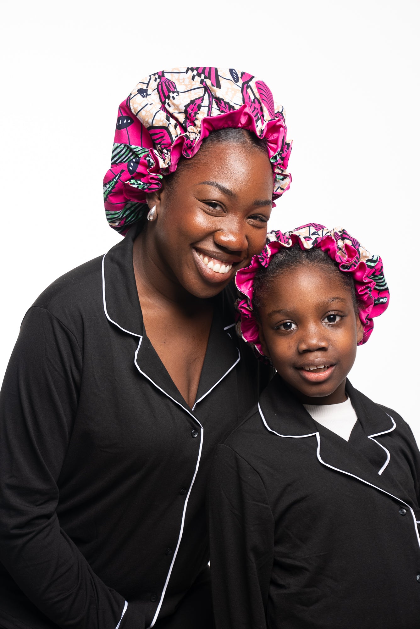Mother & Daughter Pink Matching Hair Bonnets