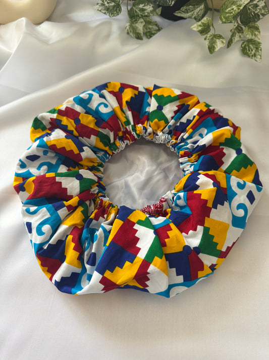 White Kente Adult Hair Bonnet