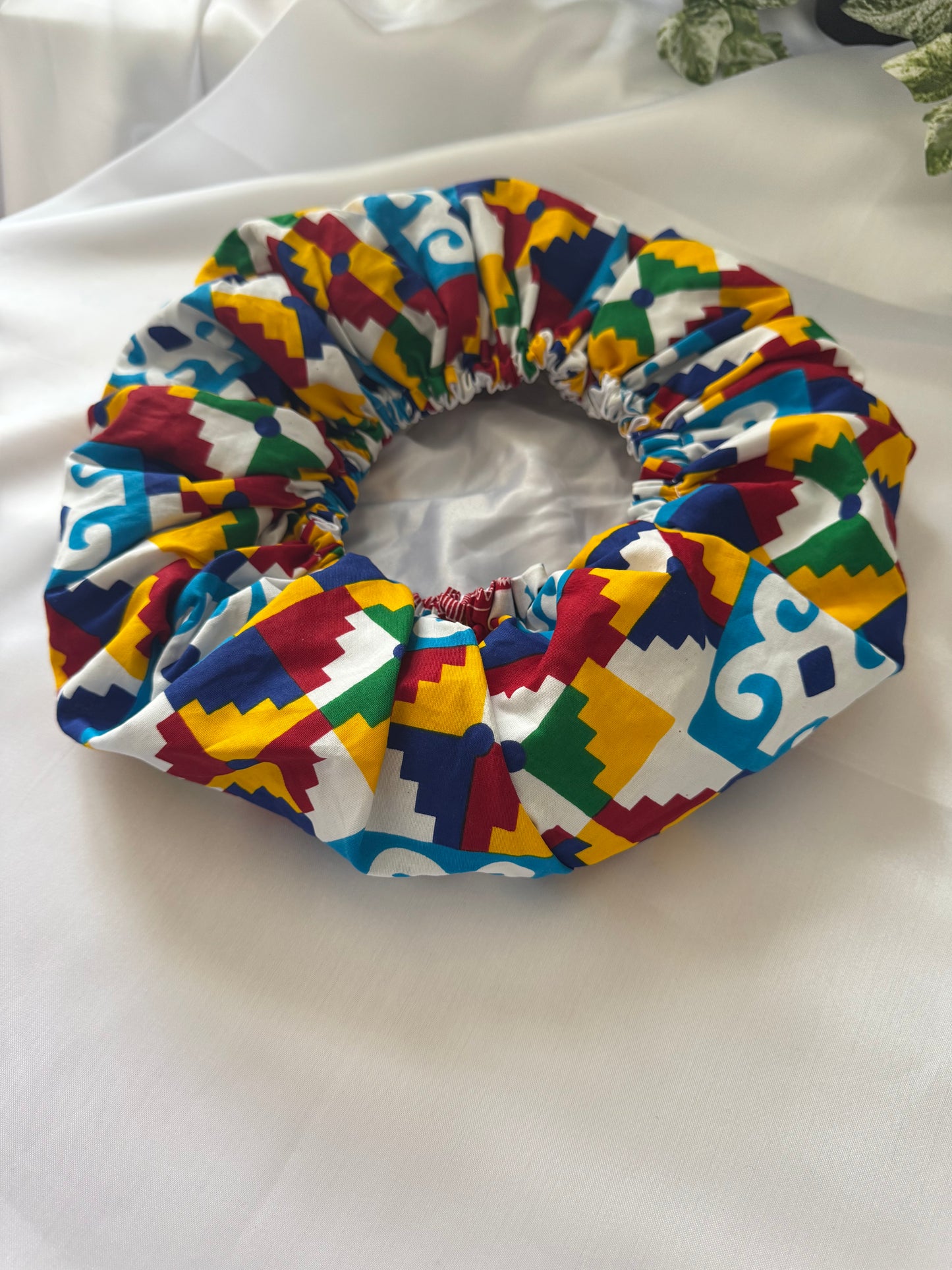 White Kente Adult Hair Bonnet