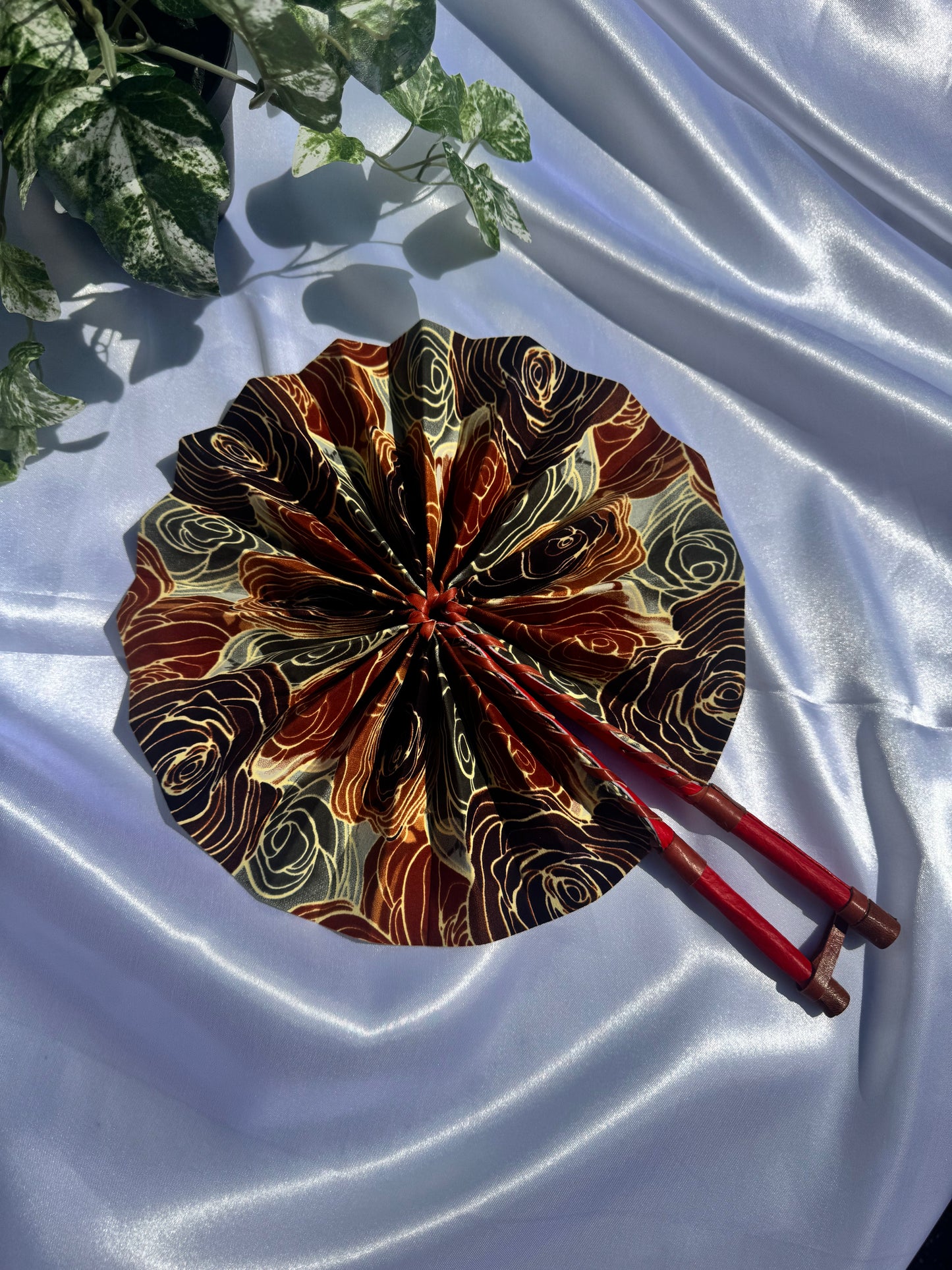 Beige Floral Handmade Fan