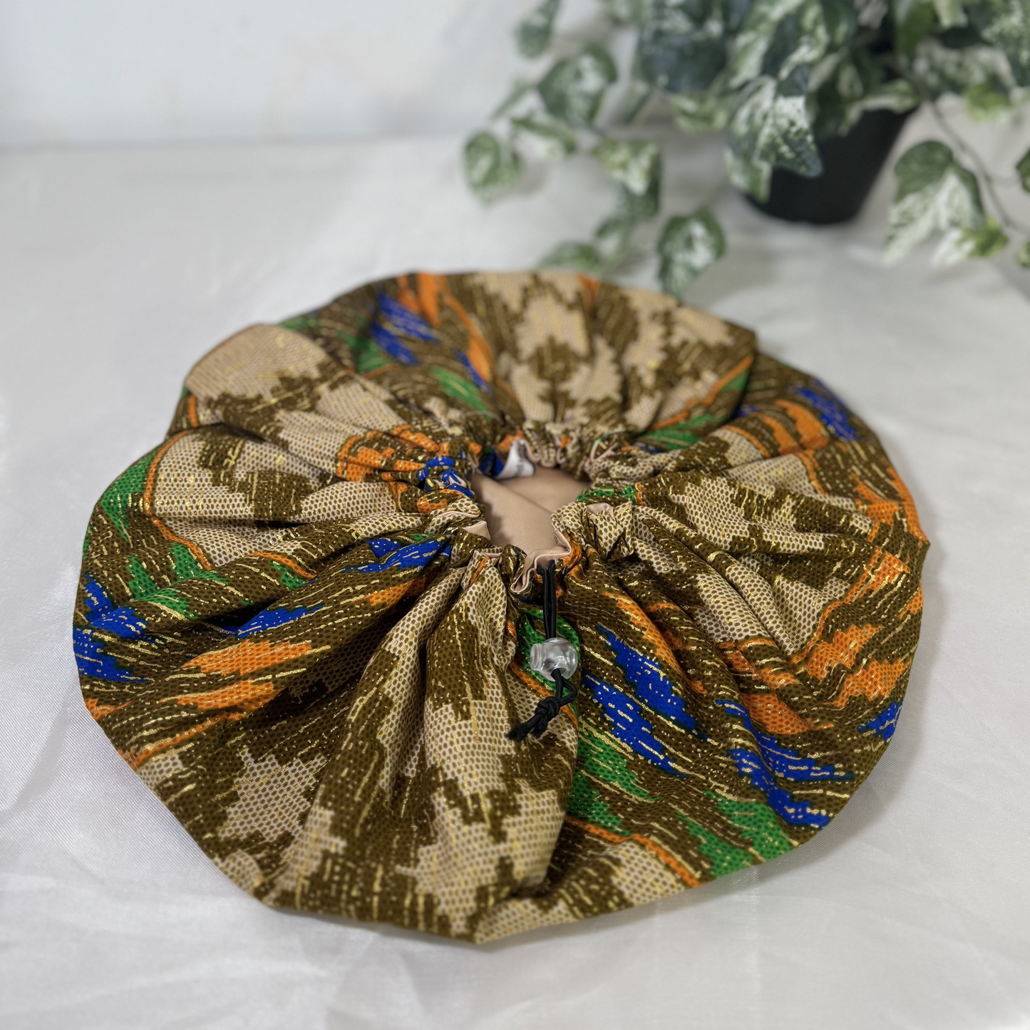 Gold Glitter Kente Child Silk Bonnet
