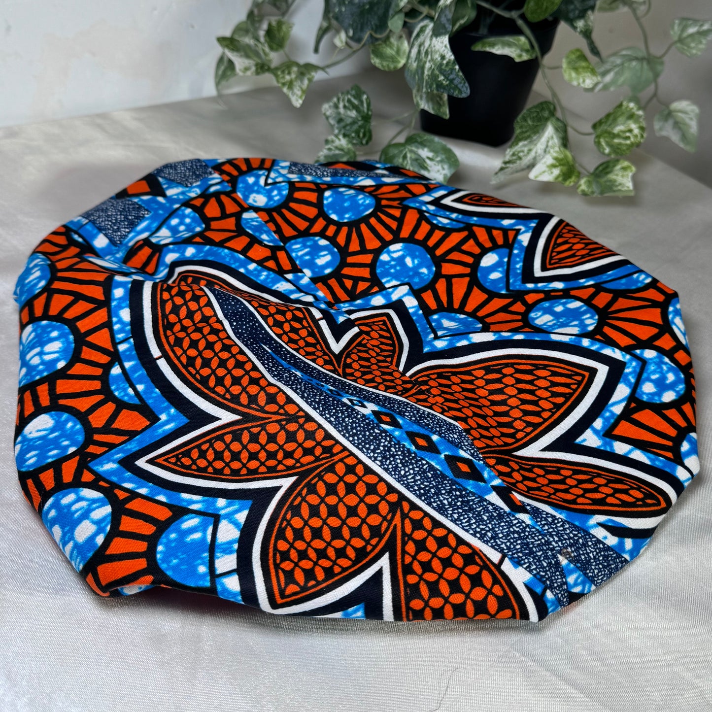 Orange & Blue Adjustable Silk Bonnet
