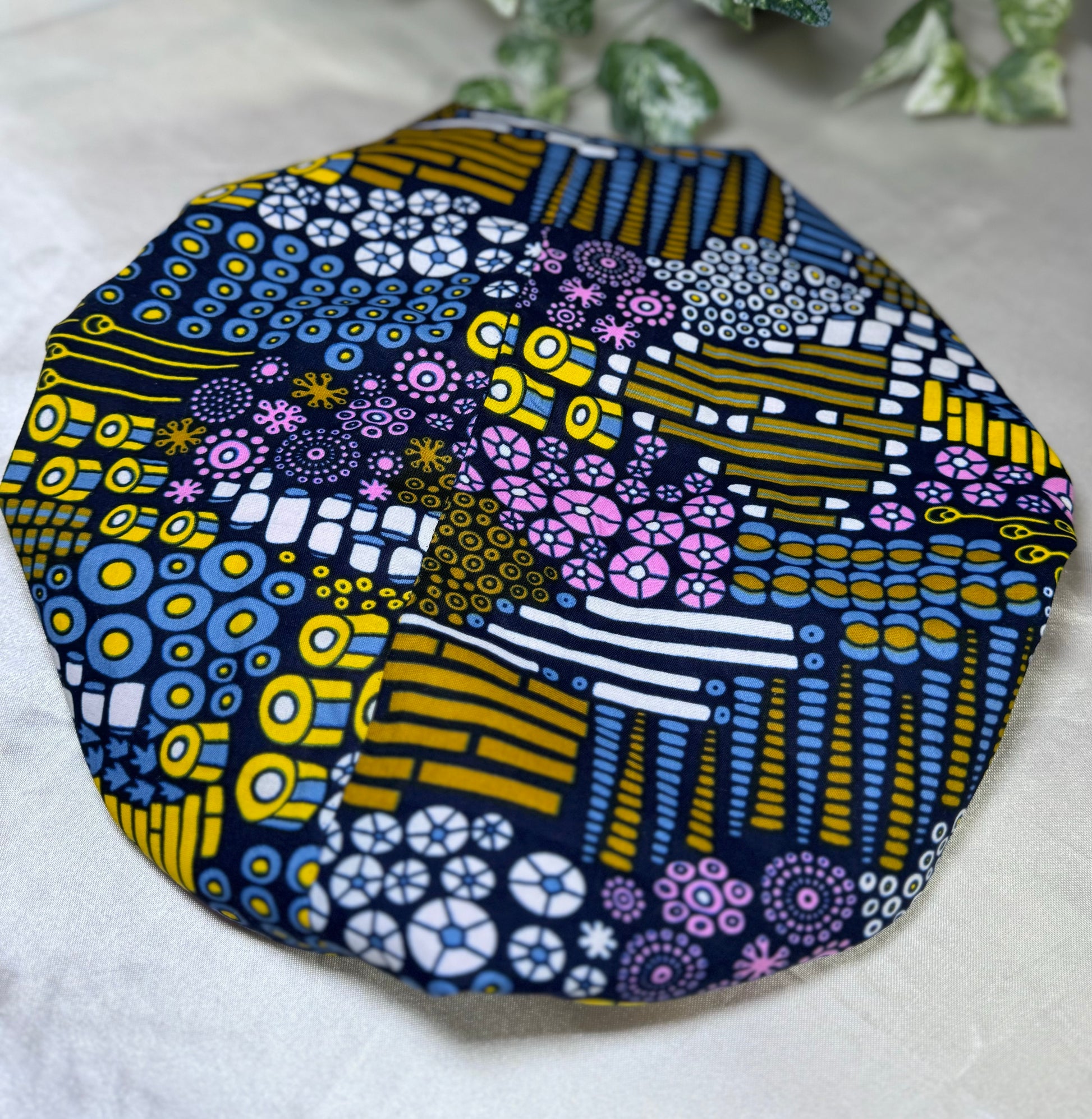 pink & blue silk bonnet back side colourful hair bonnet