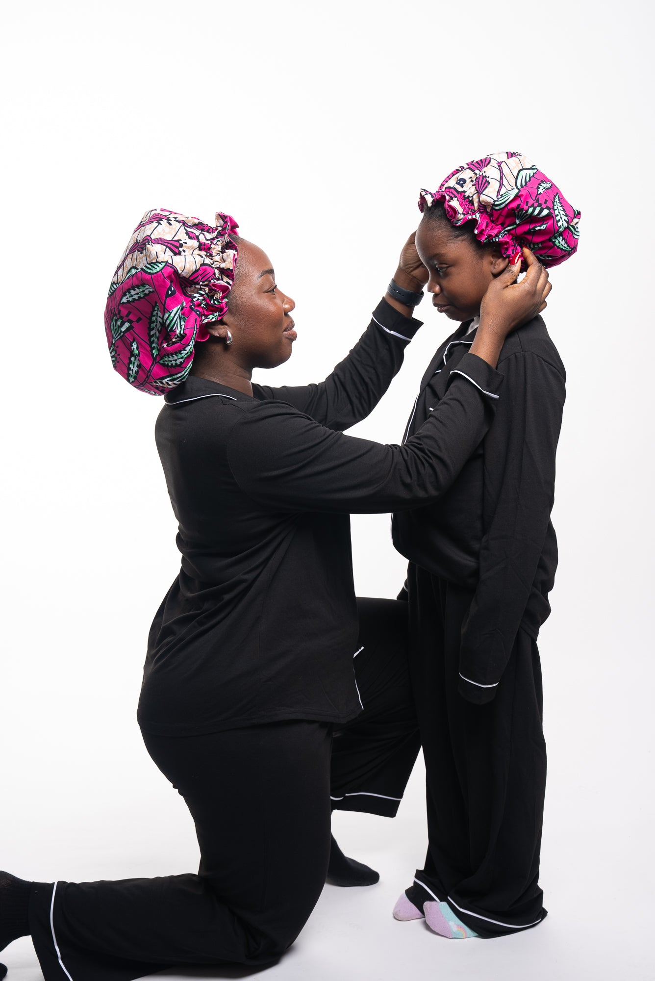 Mother & Daughter Pink Matching Hair Bonnets