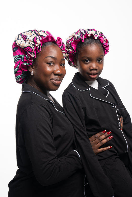 Mother & Daughter Pink Matching Hair Bonnets