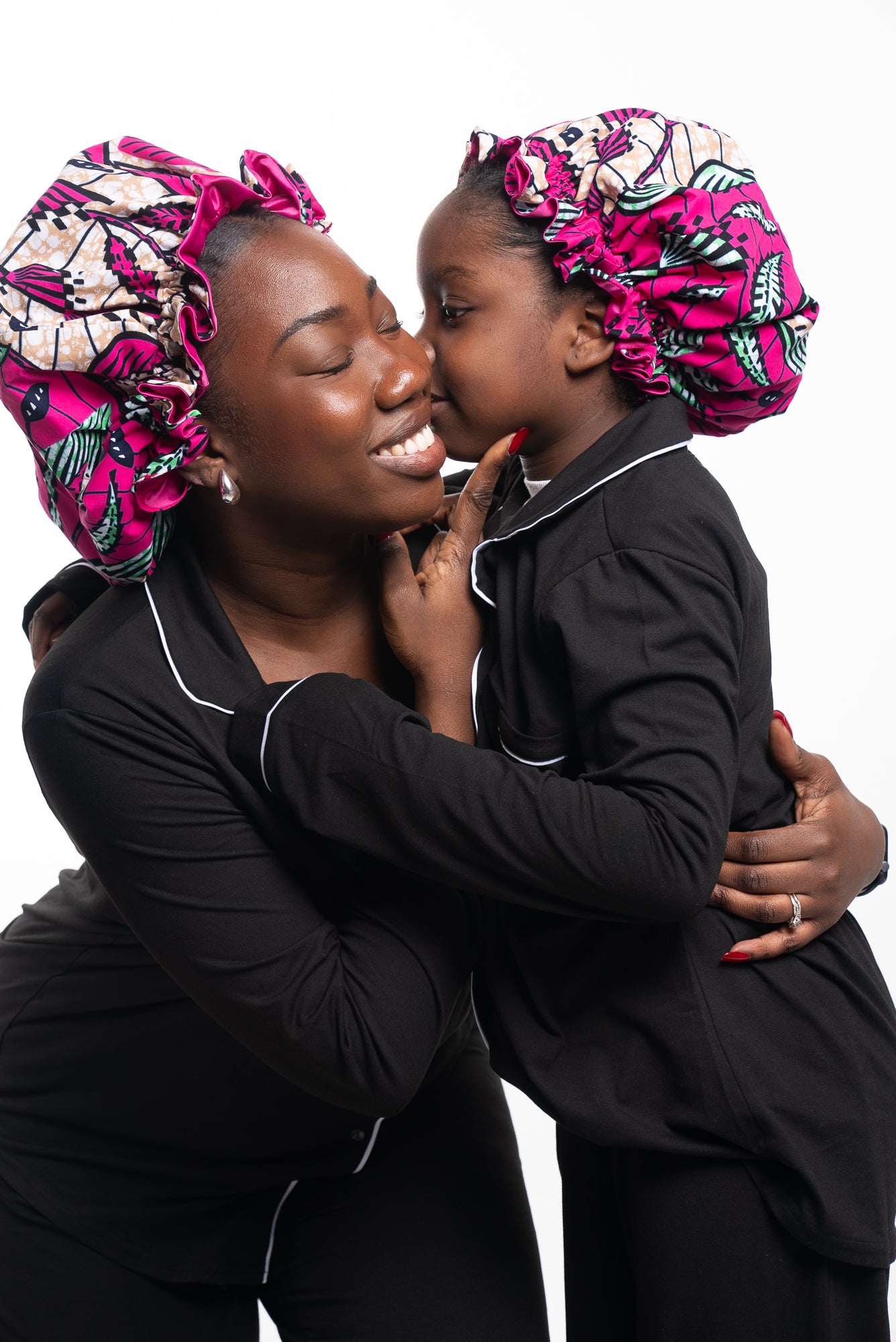 Mother & Daughter Pink Matching Hair Bonnets